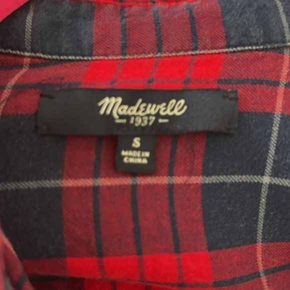 Vintage Madewell Size Small Farm Girl Western Red Blue Plaid Button Down Blouse - Picture 5 of 6